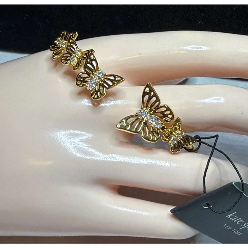 Kate Spade New York Gold Butterfly Hinge Bracelet NWT Bangle Crystal Accents New